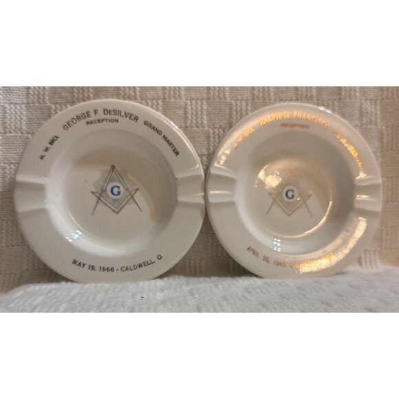 Set of 2 VTG 1960's Masonic Temple Grandmaster Personalized Reception Ashtrays - Picture 1 of 7